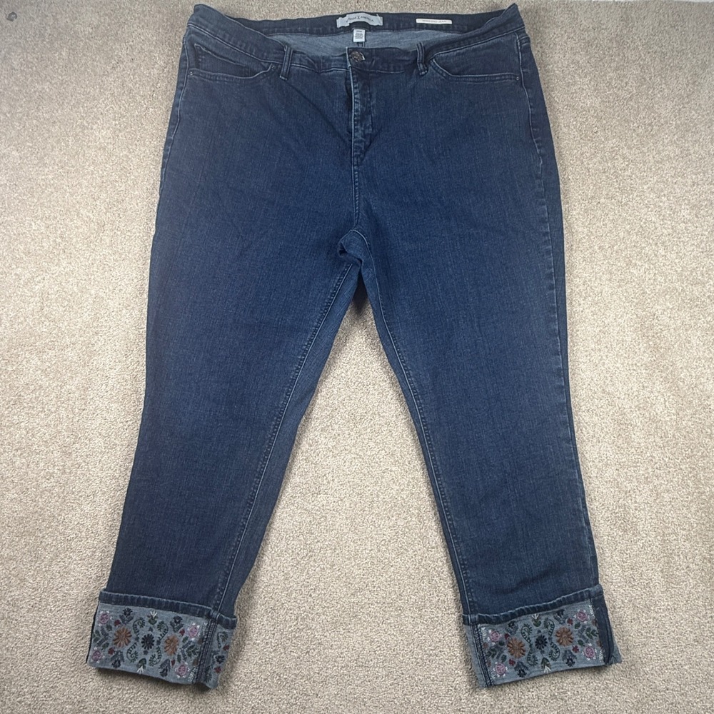 Vintage America Blues Weekend Jean 20W Dark Wash Floral Embroidered Cuff Denim